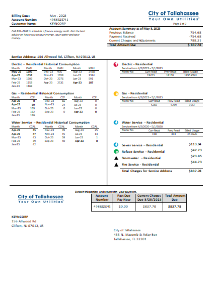 Florida City of Tallahassee Florida Your Own Utilities business bill,  SCR PSD template